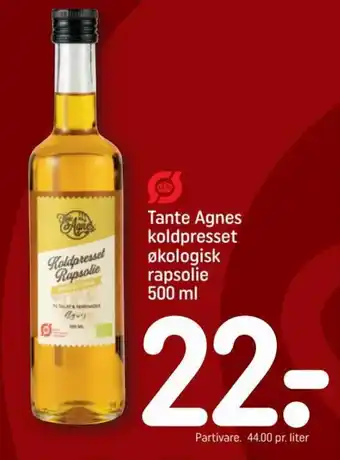 Tante Agnes koldpreseset økologisk rapsolie 500 ml