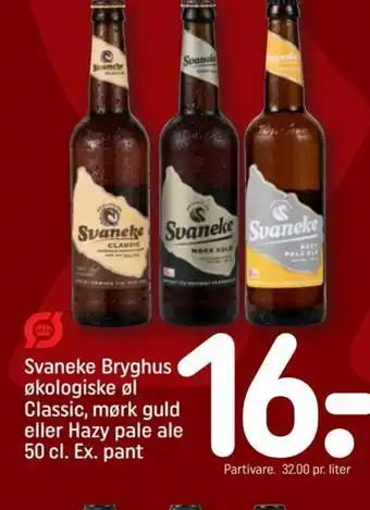 REMA 1000 Svaneke Bryghus økologiske øl Classic , mørk guld eller Hazy pale ale 50 cl Ex. pant tilbud