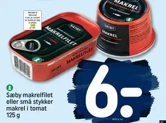 REMA 1000 Sæby makrelfilet eller små stykker makrel i tomat 125 g tilbud