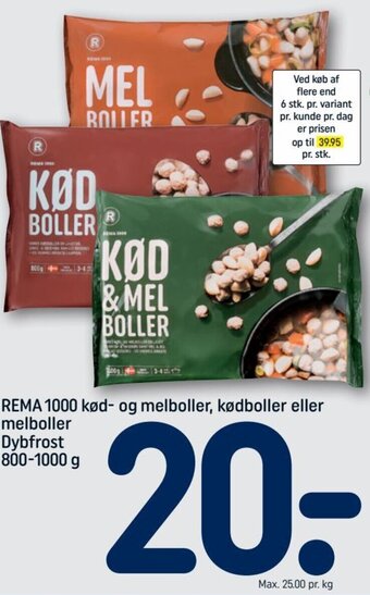 REMA 1000 Rema 1000 kød-og melboller, kødboller eller melboller Dybfrost 800-1000 g tilbud