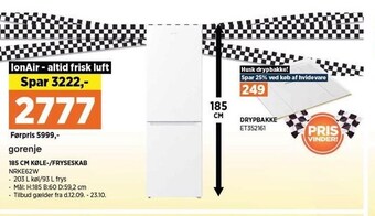 Power 185 cm køle-/fryseskab tilbud