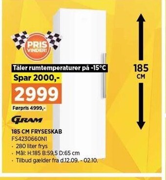 Power 186 cm fryseskab tilbud