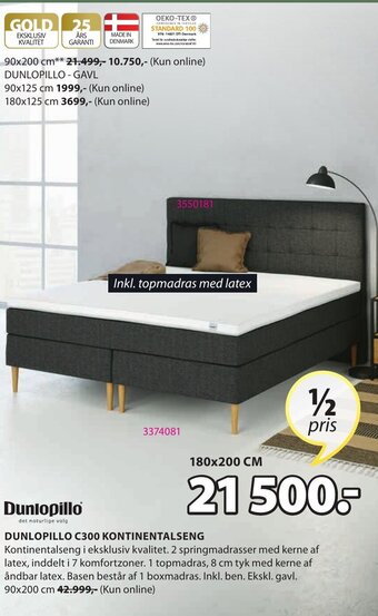 JYSK Dunlopillo C300 Kontinentalseng tilbud