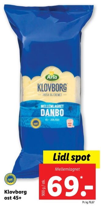 Klovborg skæreost danbo mellemlagret 45+