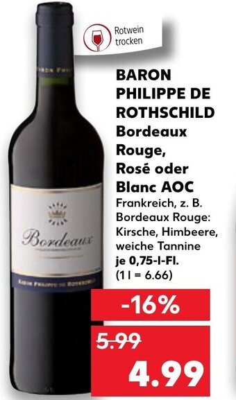 Kaufland DE Baron Philippe de Rothschild Bordeaux Rouge, Rosé oder Blanc AOC tilbud