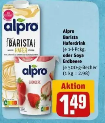 REWE DE Alpro Barista Haferdrink oder Soya Erdbeere tilbud