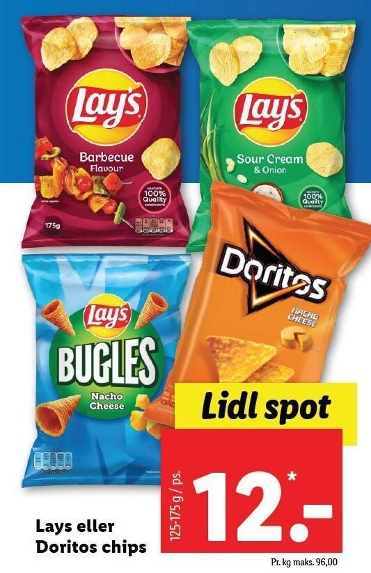 Lays el. doritos chips tilbud hos Lidl