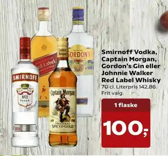 Dagli'Brugsen Smirnoff Vodka, Captain Morgan, Gordon's Gin eller Johnnie Walker Red Label Whisky tilbud