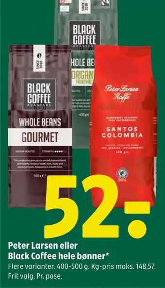 Coop 365 Peter larsen eller black coffee hele bønner tilbud