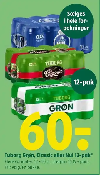 Coop 365 Tuborg grøn, classic eller nul 12-pak tilbud