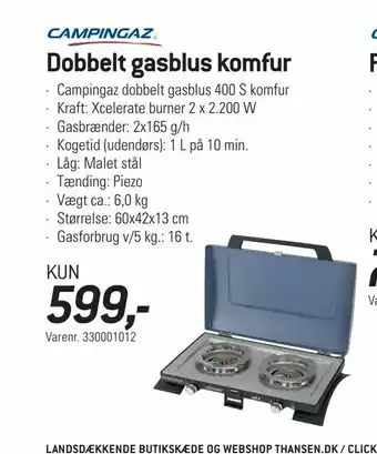 Thansen Dobbelt gasblus komfur tilbud