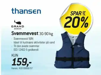 Thansen Svømmevest 30-90 kg tilbud