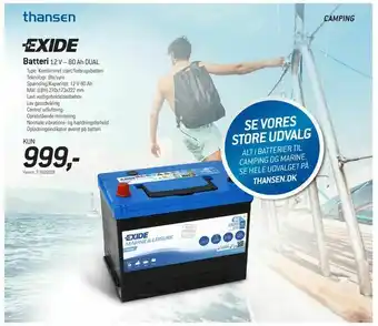Thansen Batteri 12 V - 80 Ah DUAL tilbud