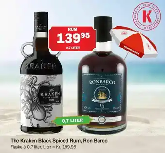 Købmandsgården The Kraken Black Spiced Rum, Ron Barco tilbud