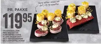 MENY Oksemedaljon m. bacon og kartoffeltårne el. kryddersmør og kartoffeltårne tilbud