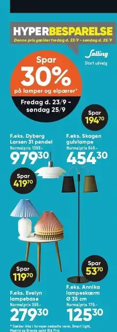 Bilka Spar 30% på lamper og elpærer tilbud