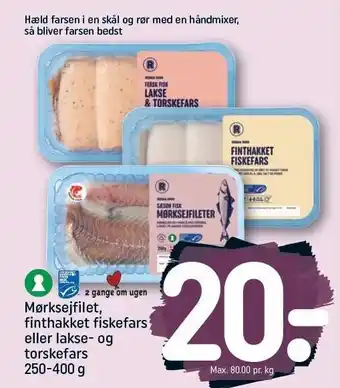 REMA 1000 Mørksejfilet, finthakket fiskefars eller lakse- og torskefars tilbud