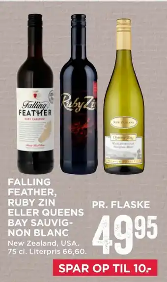MENY Falling feather, ruby zin eller queens bay sauvignon blanc tilbud