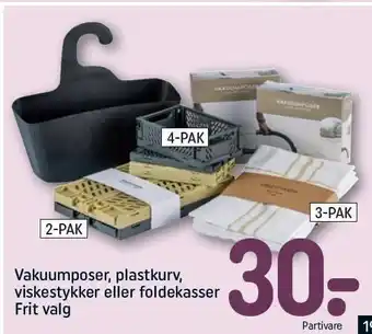 Vakuumposer, plastkurv, viskestykker eller foldekasser