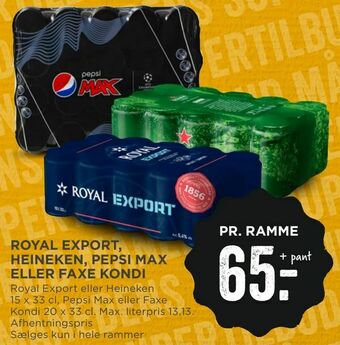 MENY Royal export, heineken, pepsi max eller faxe kondi tilbud