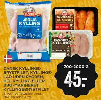 MENY Dansk kyllinge­brystfilet, kyllinge­lår uden rygben, hel kylling eller bbq-marineret kyllingebrystfilet tilbud