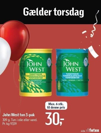 Føtex John west tun 3-pak tilbud