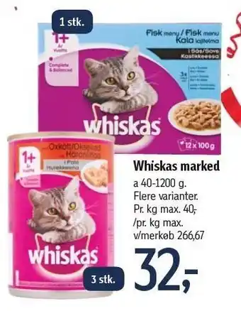 Føtex Whiskas marked - flere varianter - 3 el. 1 stk tilbud