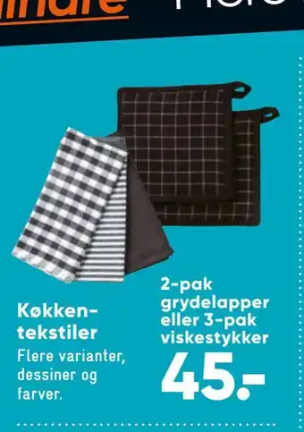 Bilka Køkken tekstiler 2-pak grydelapper eller viskestykker tilbud