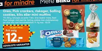 Bilka Oreo, pick crackers, riskager, salling cookies, kiks eller mini muffins tilbud