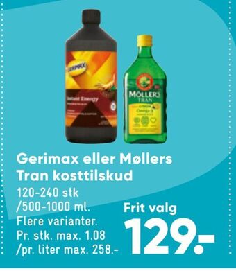 Bilka Gerimax eller møllers tran kosttilskud tilbud