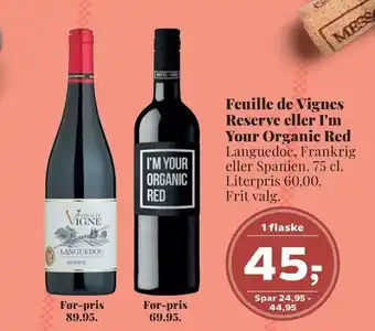 Dagli'Brugsen Feuille de vignes reserve eller i'm your organic red tilbud
