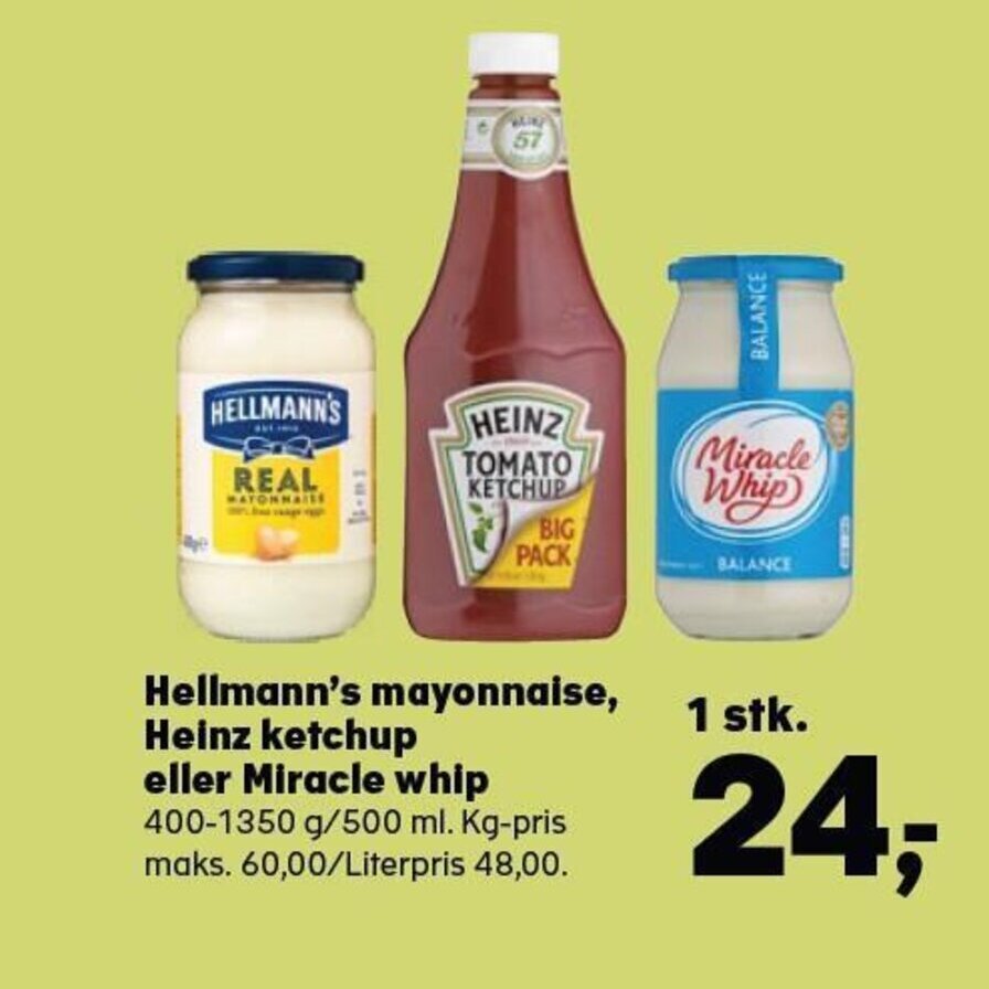 Hellmann's mayonnaise , Heinz ketchup eller Miracle Whip tilbud hos Kvickly