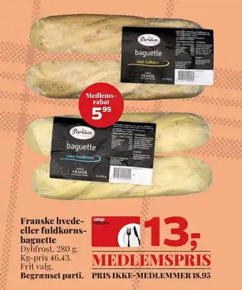 Franske hvede- eller fuldkorns baguette