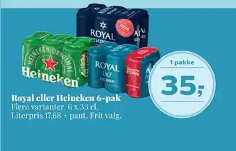 Dagli'Brugsen Royal eller heineken 6-pak tilbud