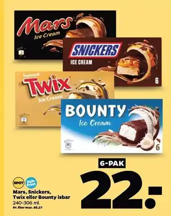 Netto Mars, snickers, twix el. bounty isbar 6-pak tilbud