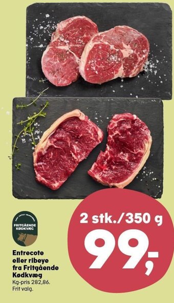 SuperBrugsen Entrecote eller ribeye fra Fritgående Kødkvæg tilbud