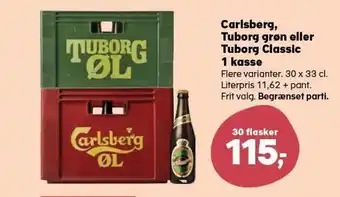 SuperBrugsen Carlsberg Tuborg grøn eller Tuborg Classic 1 Kasse 30 x 33 cl. tilbud