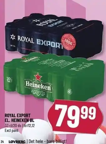 Løvbjerg Royal export el. heineken øl pr rm tilbud