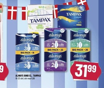 Løvbjerg Always bind el. tampax tilbud