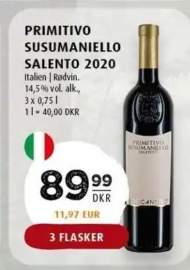 Scandinavian Park Primitivo susumaniello salento 2020 3 fl tilbud