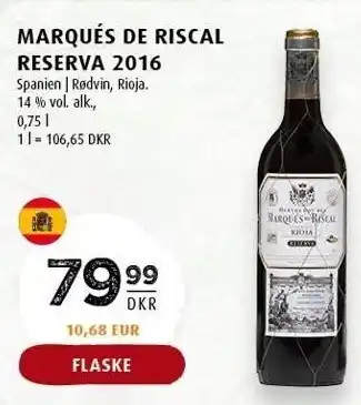 Scandinavian Park Marqués de riscal reserva 2016 tilbud