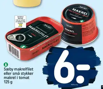 REMA 1000 Sæby makrelfilet el. små stykker makrel i tomat tilbud