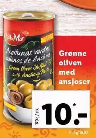 Lidl Grønne oliven m. ansjoser tilbud