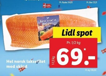 Hel norsk laksefilet med skind