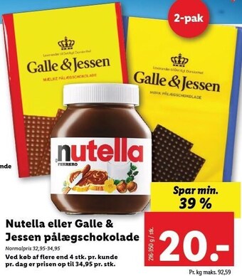 Lidl Nutella eller galle & jessen pålægschokolade tilbud