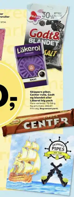 Skippers piber, Center rulle, Godt og blandet eller Läkerol big pack