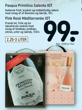 REMA 1000 Pasqua Primitivo Salento IGT, Pink Rosé Méditerranèe IGT tilbud