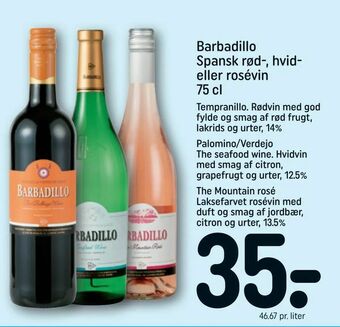 REMA 1000 Barbadillo Spansk rød-, hvid eller rosévin tilbud