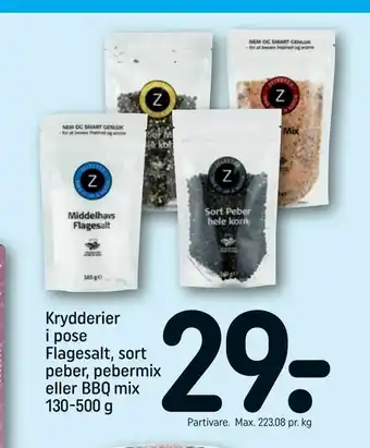 REMA 1000 Krydderier i pose Flagesalt, sort peber, pebermix eller BBQ mix tilbud