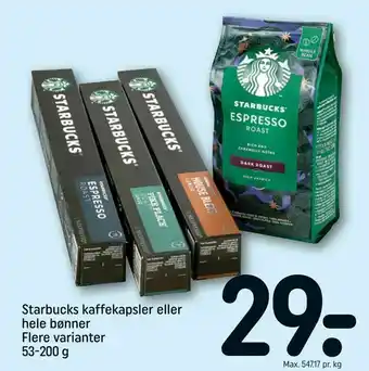 REMA 1000 Starbucks kaffekapsler eller hele bønner tilbud